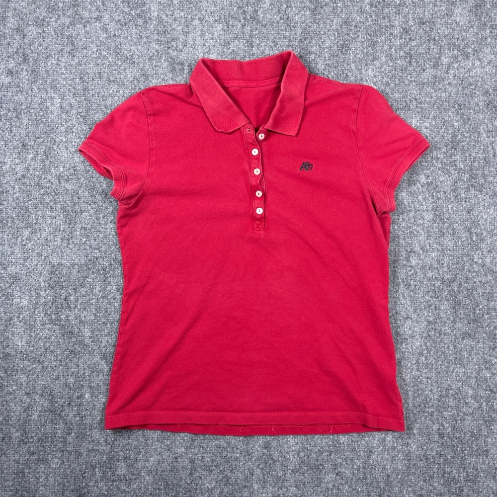 Y2K Aeropostale Polo Shirt Womens Small Red A87 Logo Short Sleeve Pique Knit